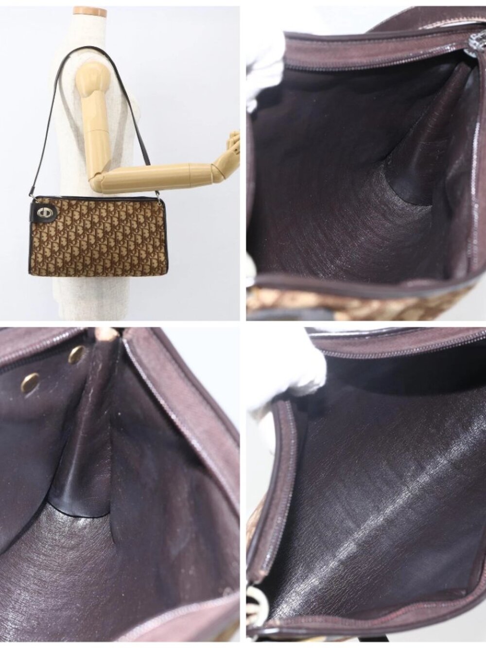 Christian Dior Trotter Canvas Shoulder Bag Beige Gold Auth - Picture 16 of 16